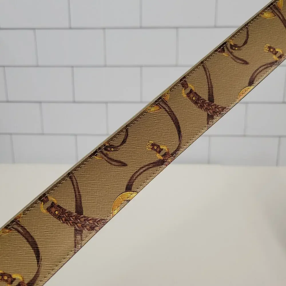 Lauren Ralph Lauren Equestrian Print Belt Women's Small Brown Gold Buckle